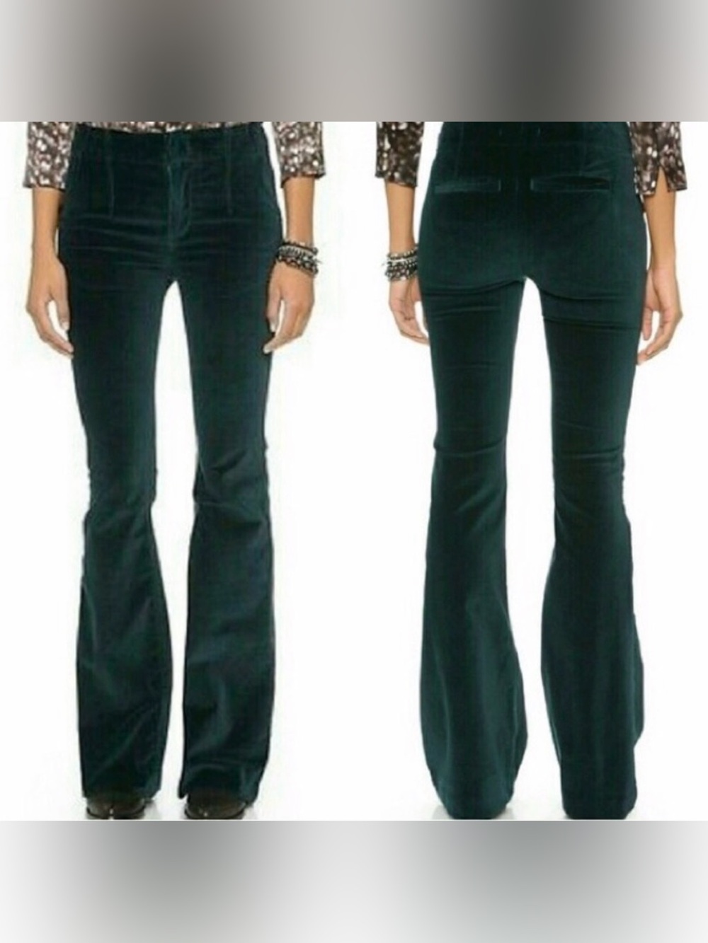 Free People Oxanna Jewel Green Stretch Velvet Flared Pants Size 25 EUC